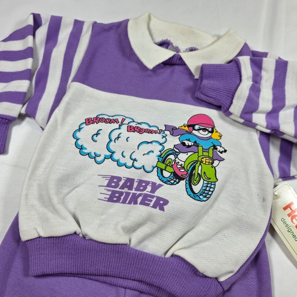 Vintage Health-tex Baby Biker Purple Striped Tracksuit Set 2T 03441 Made in USA